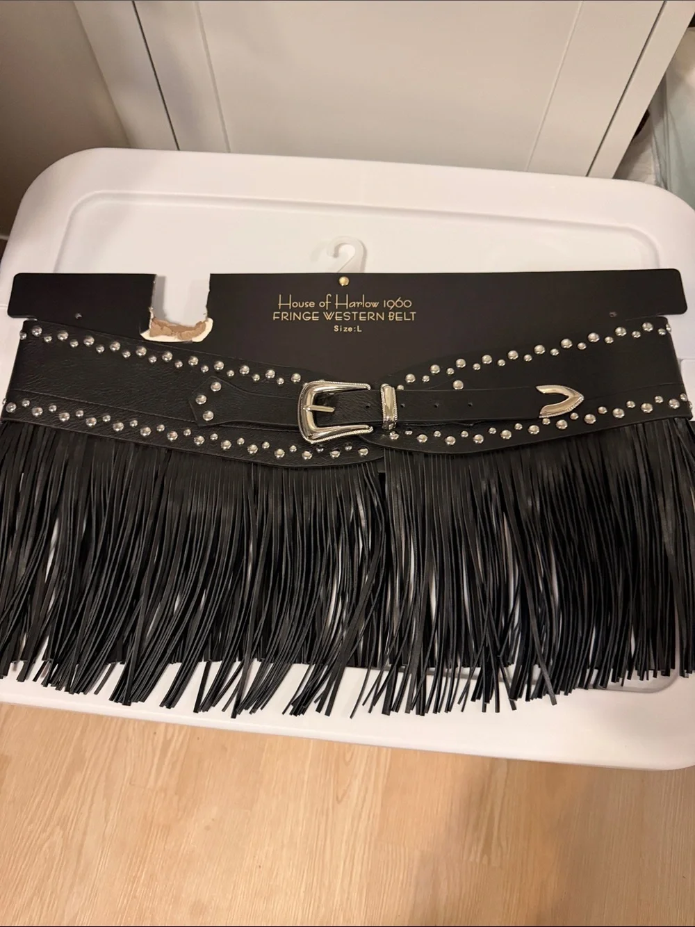 House of Harlow 1960 Black Fringe Western Belt Studded Boho Festival NWT L M